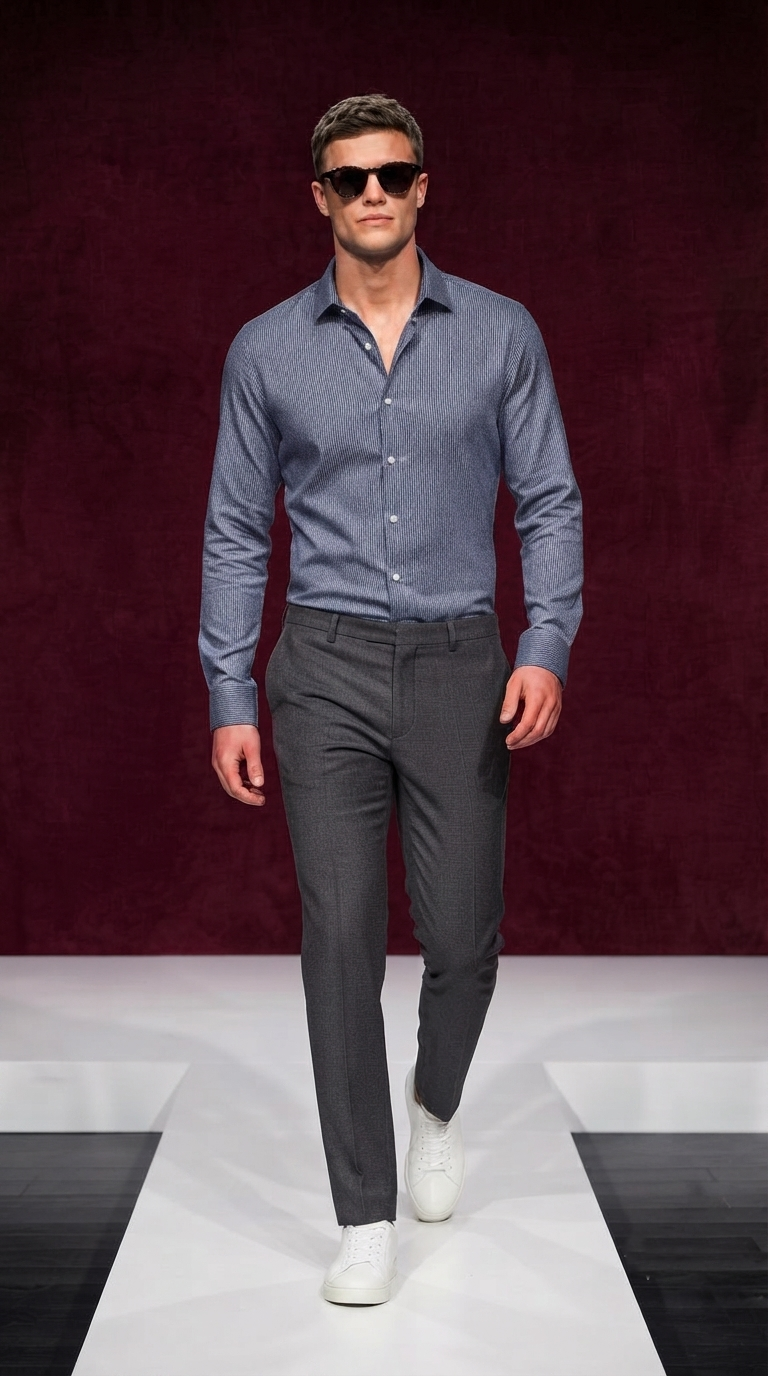 Hemd 1/1 Casual kent structure beige blue