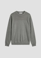 Regular fit crew neck jersey in viscose blend yarn with logo patch